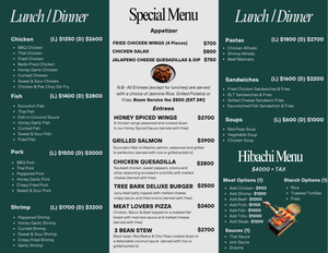 Tree Bark Restaurant Menu