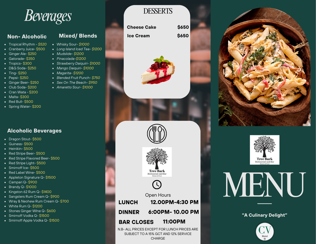 Tree Bark Restaurant Menu